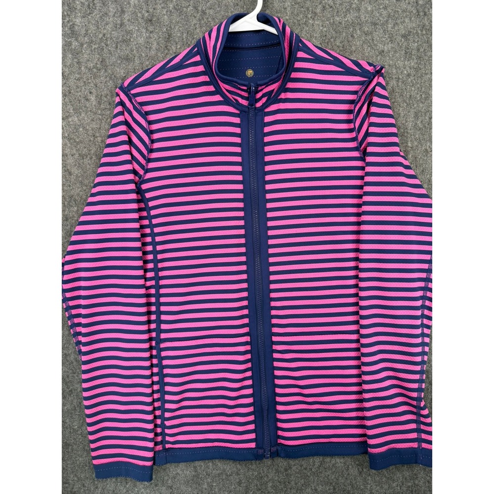 Anthropologie Reversible Full Zip Jacket Pink Navy Striped Mock Neck Small